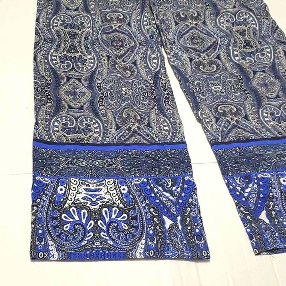 Cynthia Rowley Navy Boho Hippie Print Wide Leg Pull On Palazzo Pants L - Picture 7 of 10
